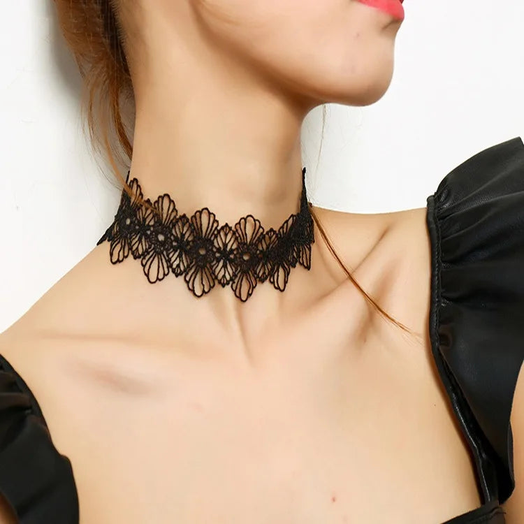 Crystal Statement Necklace Collar Black Lace Chokers Flower Necklaces For Women Girl Boho Flower Charms-Dollar Bargains Online Shopping Australia