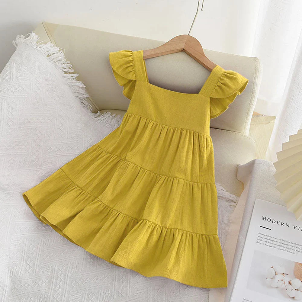 Casual Baby Kid Girl Infant Sleeveless Ruffles Princess Dress Cute Solid Color Korean Kids Clothes-Dollar Bargains Online Shopping Australia