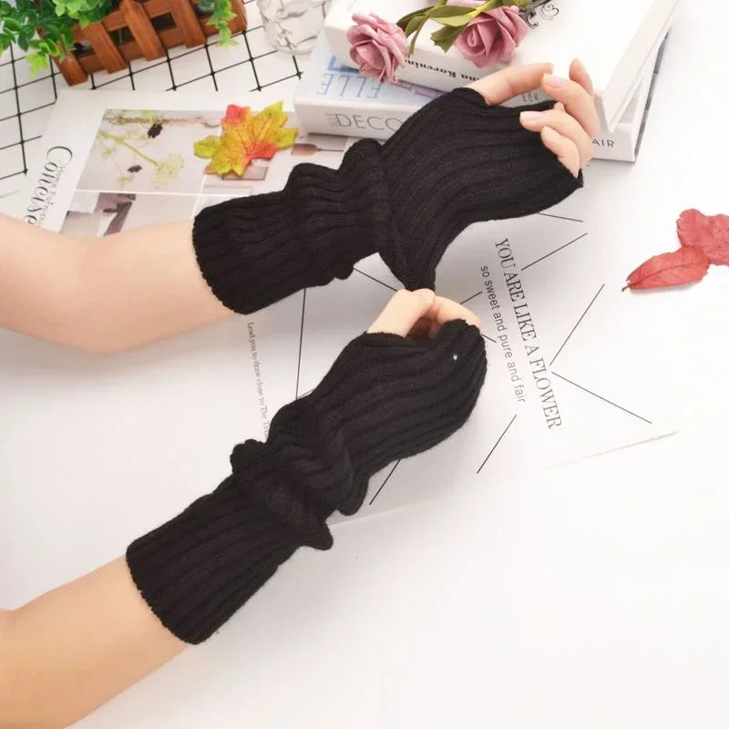 Long Fingerless Gloves Women‘s Mitten Winter Arm Warmer Knitted Arm Sleeve Fine Casual Soft Girls Goth Clothes Punk Gothic Glove-Dollar Bargains Online Shopping Australia