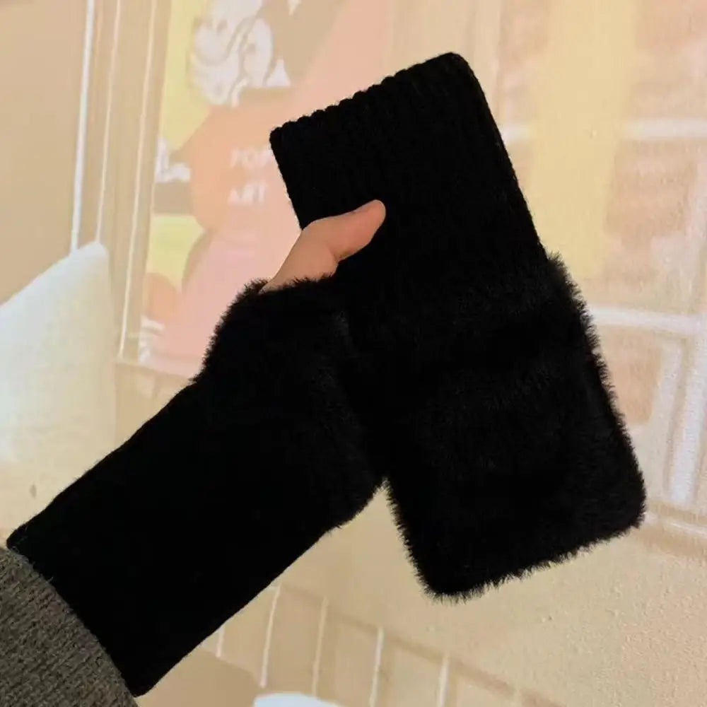 Women Men Half Finger Winter Imitation Mink Cashmere Gloves Touch Screen Writing Woolen Warm Mittens For Driving Outdoor Sports-Dollar Bargains Online Shopping Australia
