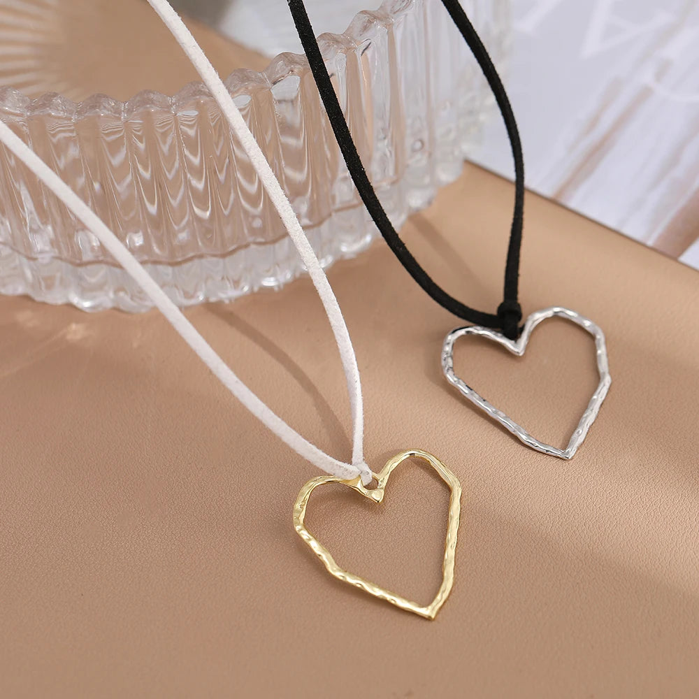 Summer Leather Chain Large Abstract Heart Pendant Colar Long Suede Leather Necklace Jewelry Gift-Dollar Bargains Online Shopping Australia