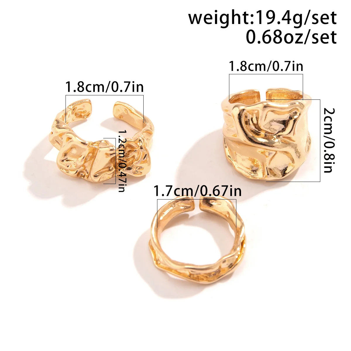 3Pcs Vintage Irregular Pleated Open Ring for Women Men Vintage Punk Liquid Metal Style Finger Y2K Accessories Fashion Jewelry-Dollar Bargains Online Shopping Australia