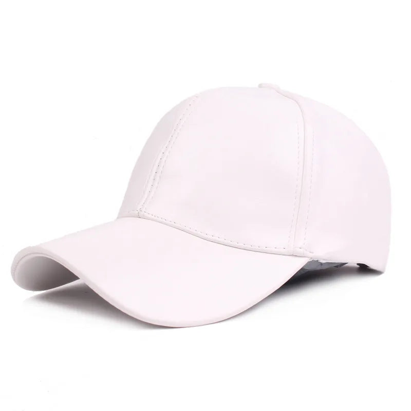Women Men PU Leather Hat Baseball Cap Spring Summer Bright Leather Solid Men Hip Hop Cap Outdoor Sun Hat Adjustable Sports Caps