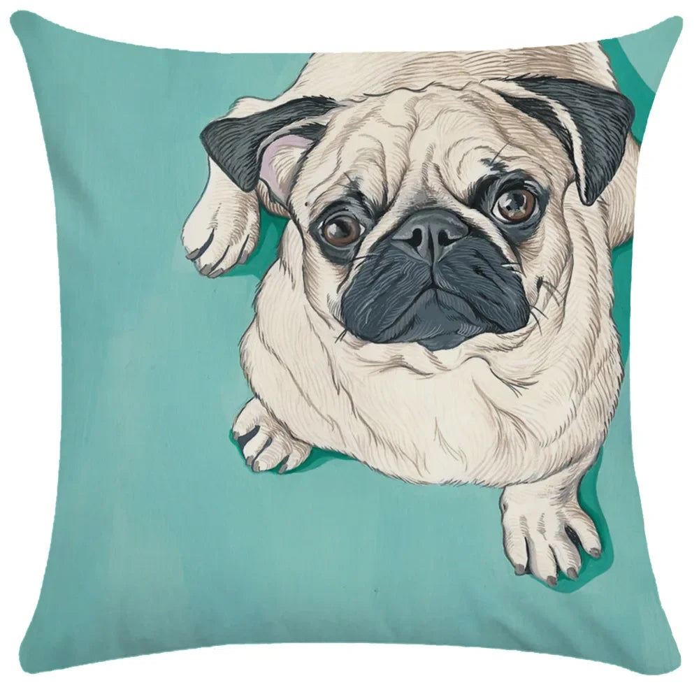 Pug Bulldog Print Cushion Cover Pets Dog Pillowcase For Home Sofa Decoration Polyester Lumbar Pillow Case Gift-Dollar Bargains Online Shopping Australia