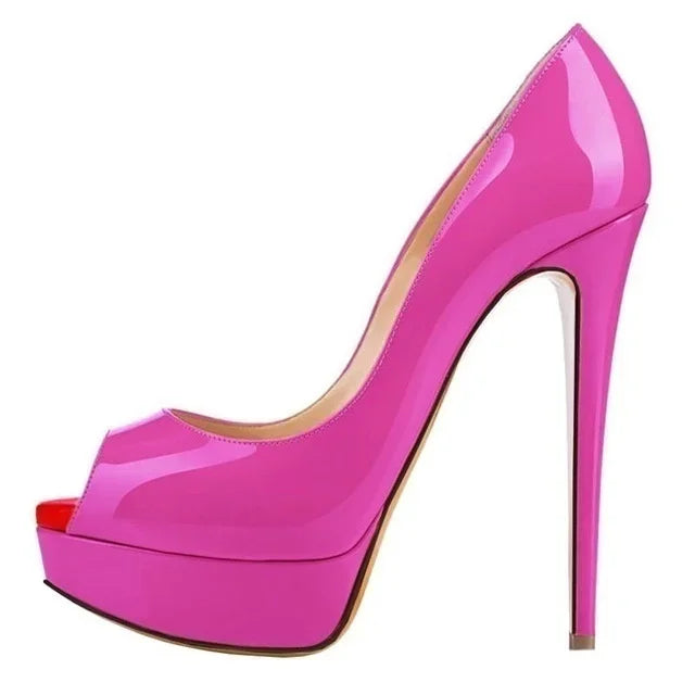 Women Pumps Sexy Platform Peep Toe 14cm Extremely Thin High Heels Stiletto Patent Leather Fashion Party Nighclub Wedding Shoes-Dollar Bargains Online Shopping Australia