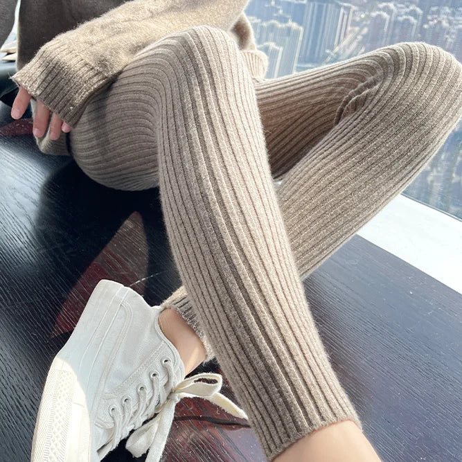 Slim Leggings Autumn Women High Waist Casual Trousers Knitted Ribbed Thicken Solid Elasticity Thermal Ankle-Length Leggins-Dollar Bargains Online Shopping Australia