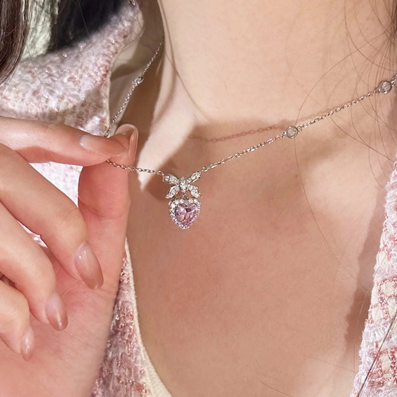 Y2K Purple Crystal Heart Pendant Necklace Women Sweet Cool Girl Punk Clavicle Chain Fashion Aesthetic Necklace-Dollar Bargains Online Shopping Australia