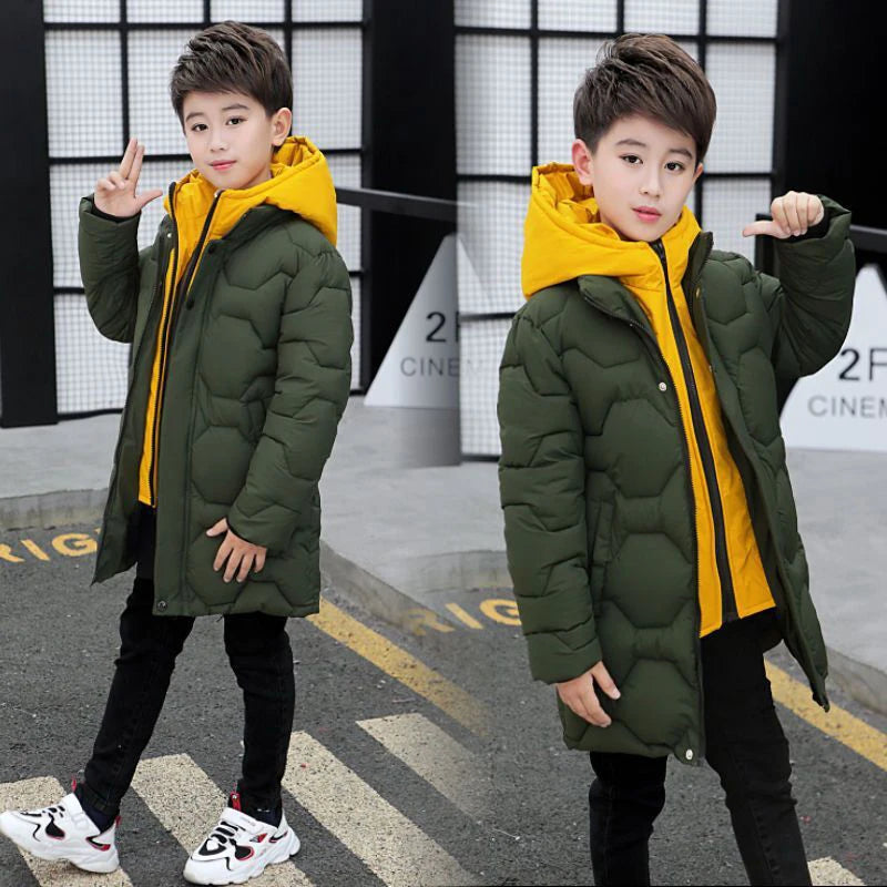 Jacket Autumn Winter Thicken Warm Teenager Kids Jackets Fashion Long Style Zipper Hooded Boys Coat-Dollar Bargains Online Shopping Australia