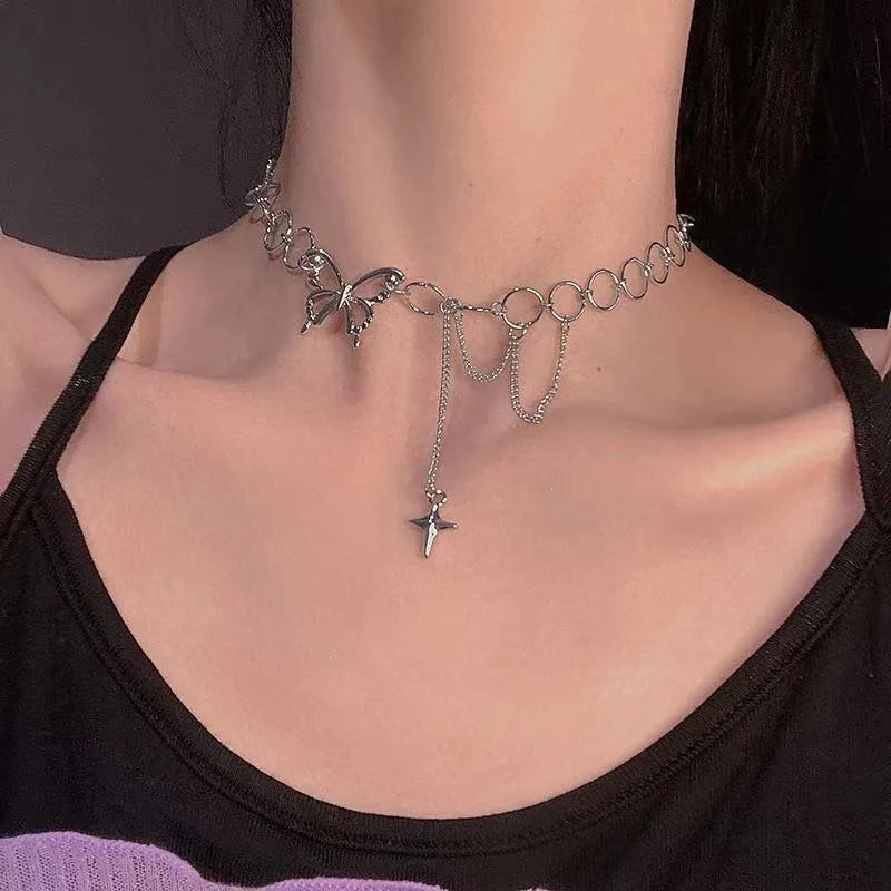 Stainless Steel Choker Layered Necklace Women Punk Trendy Dainty Chain Statement Pendant Hip Hop Jewelry-Dollar Bargains Online Shopping Australia