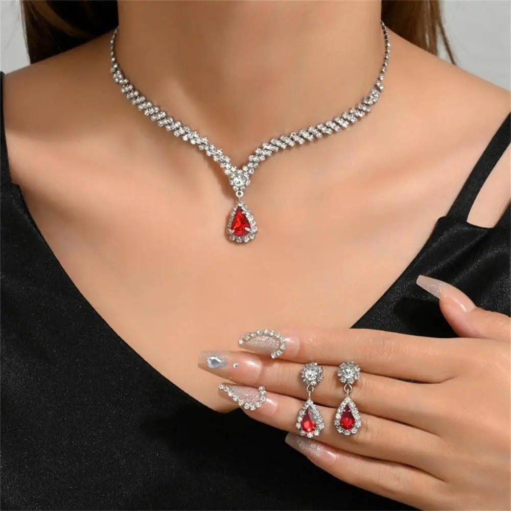 2pcs/set Jewelry Sets Women Elegant Waterdrop Rhinestone Pendant Necklace stud Earrings Wedding Dress Bridal Jewelry Set-Dollar Bargains Online Shopping Australia