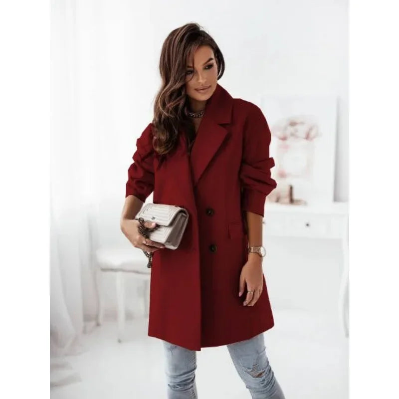 Long sleeved suit collar double breasted nickel coat, unique design, showcasing personal charm coats for women-Dollar Bargains Online Shopping Australia