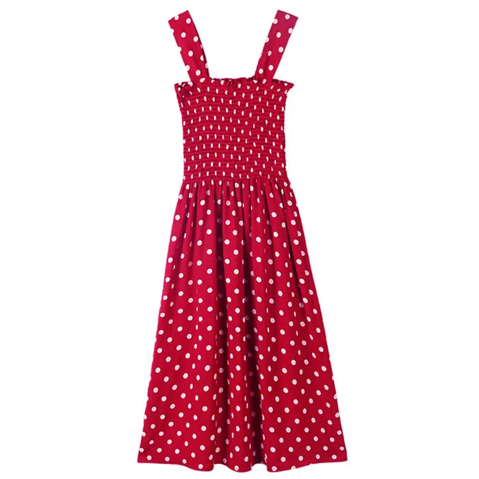 Beach Long Vintage Dots Casual Ruffles Elegant Maxi Strap Silky Dress Women-Dollar Bargains Online Shopping Australia