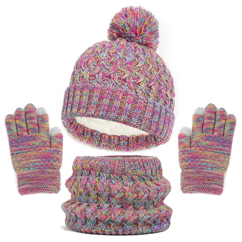 Toddlers Winter Warm Suits Knitted Hat Scarf and Gloves Set Solid Thermal Suit Boys Girls Caps Set Christmas Gift Winter Outfits-Dollar Bargains Online Shopping Australia