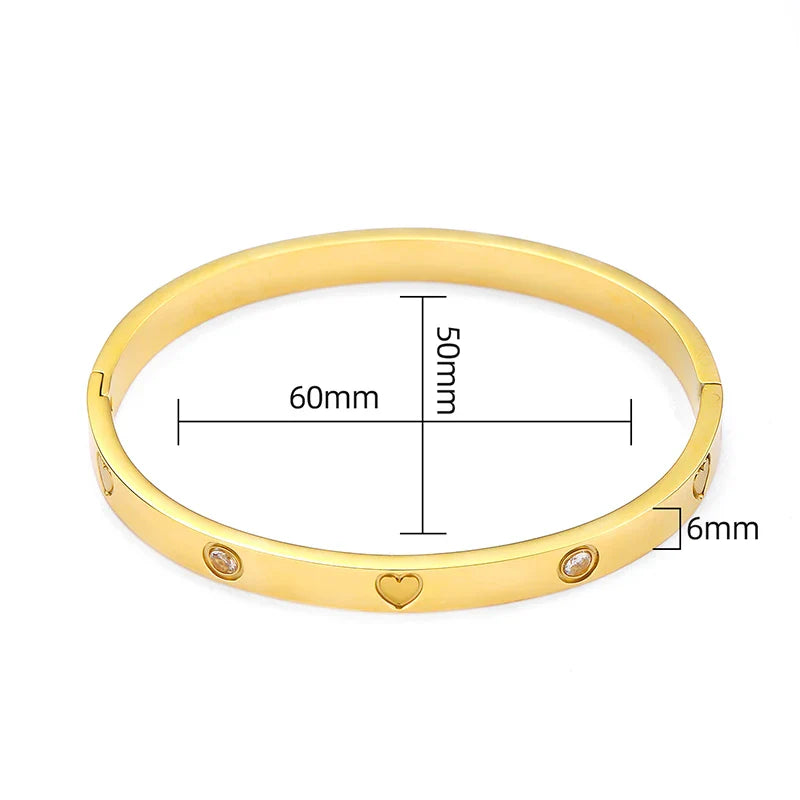 Luxury Crystal Bangle Bracelets for Women Gift No Tarnish Golden Stainless Steel Bracelet Jewelry Original