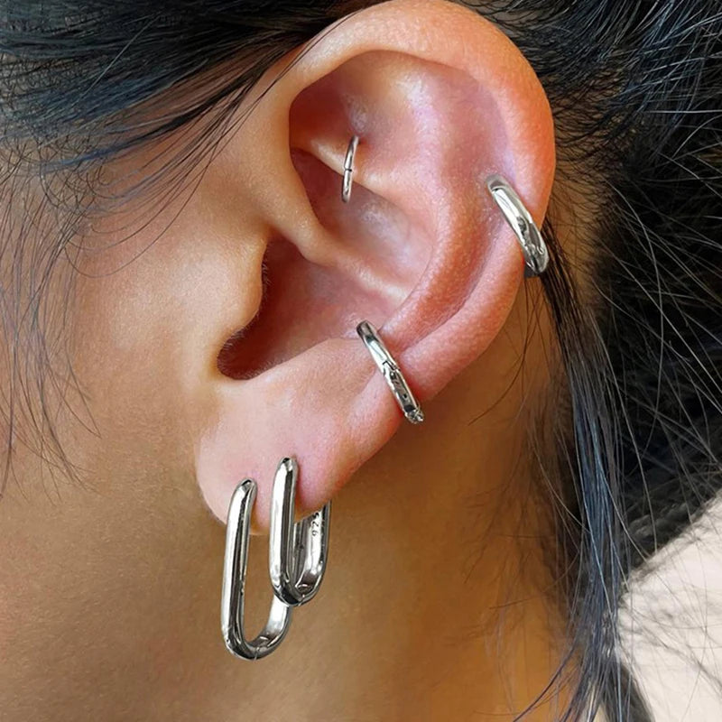 2PCS New Gold Color Square Hoop Earrings Women Men Stainless Steel Huggie Minimalist Punk Unisex Rock Earrings Piercing Jewelry-Dollar Bargains Online Shopping Australia