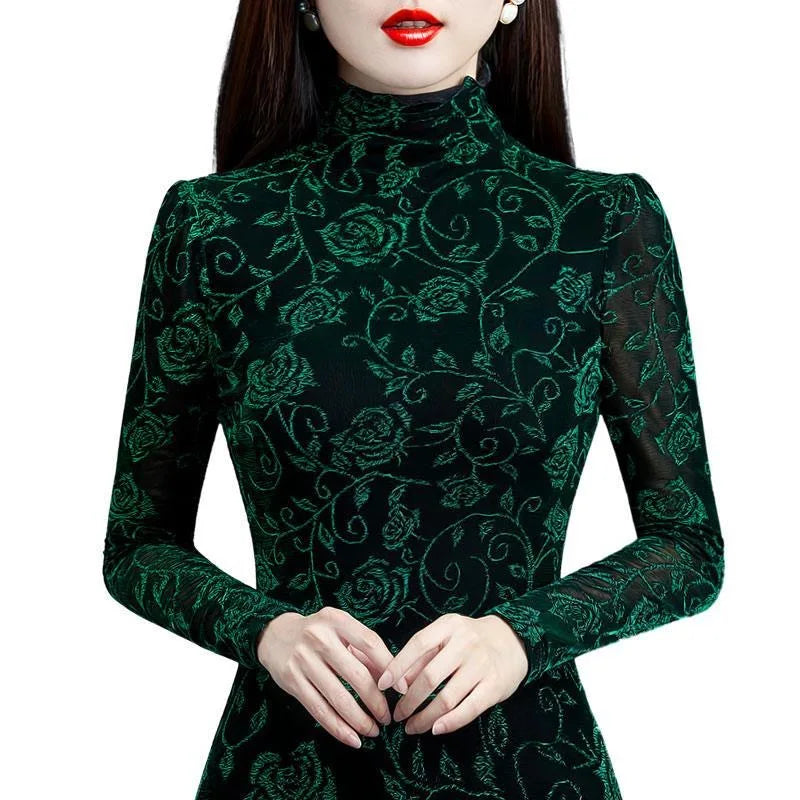 Women's Winter Autumn Style Blouse Shirt Women's Printed Turtleneck Long Sleeve Slim Elegant Tops-Dollar Bargains Online Shopping Australia