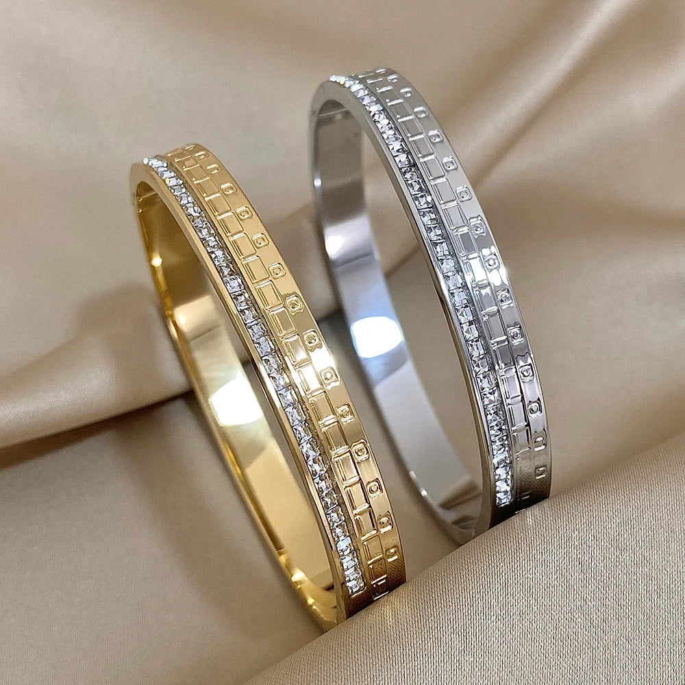 Zircon Stainless Steel Bangles Bracelets for Women Cuff Wristband Waterproof Wedding Jewelry Gifts Accessories-Dollar Bargains Online Shopping Australia