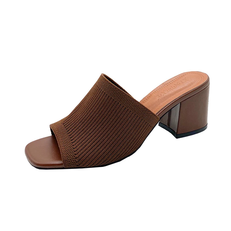 Flyknit High Heel Sandals Women Knitted Breathable Thick Heel Women Slippers Open Toe Fashion Sandals-Dollar Bargains Online Shopping Australia