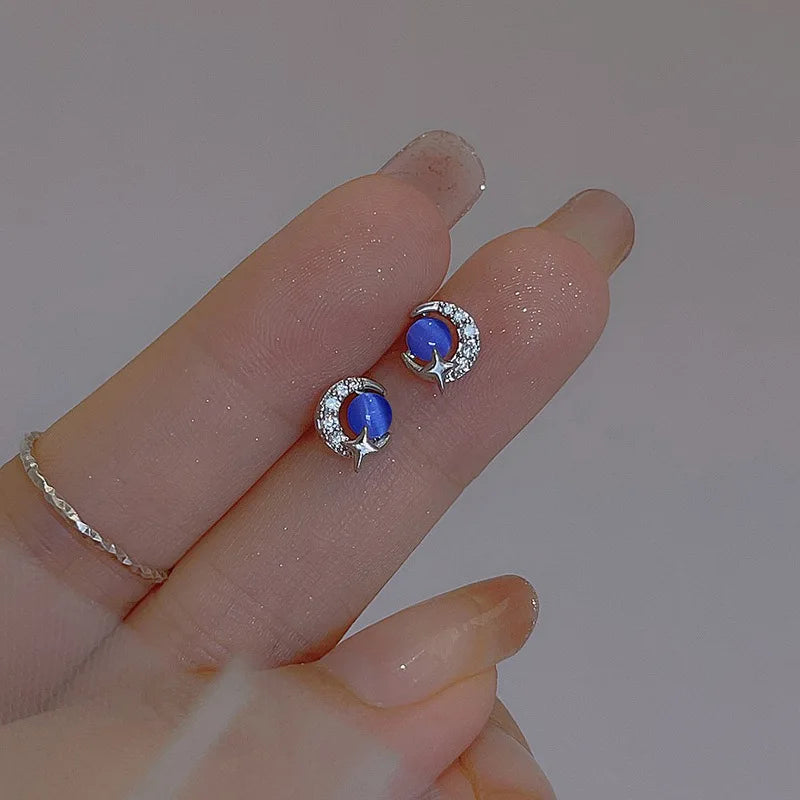 Planet Earrings Silver Color Piercing for Women Moon Star Crystal Zircon Ear Stud Earrings Tragus Cartilage Body Jewelry-Dollar Bargains Online Shopping Australia