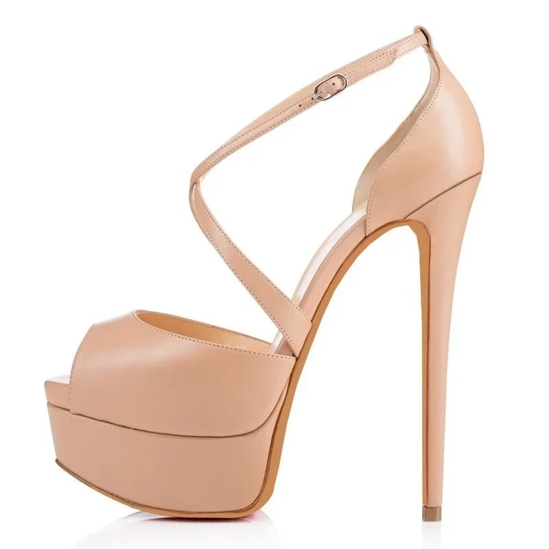 Women Pumps Nightclub Sandal Ultra Fashion Sexy 14cm Super High Heels Leather Platform Ankle Strap Sandals Red Wedding Shoes-Dollar Bargains Online Shopping Australia