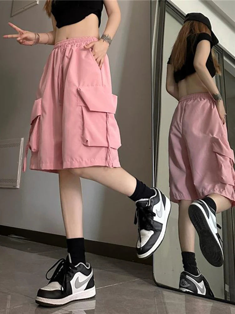 Hip Hop Cargo Shorts Women Vintage Harajuku High Waist Y2K Short Pants Casual Korean Pockets Bf Shorts Summer-Dollar Bargains Online Shopping Australia
