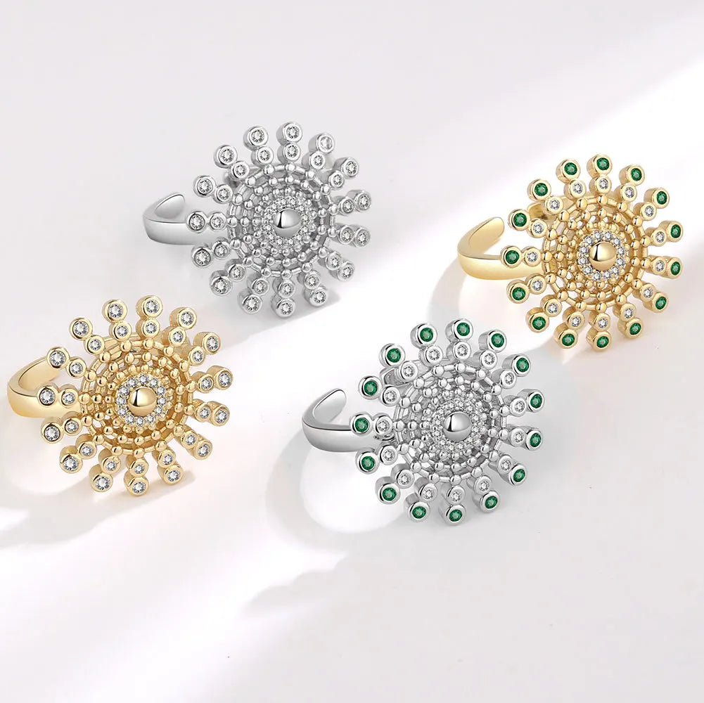 Fashion Butterfly Sunflower Rotating Anti Stress Rings For Women Crystal Anxiety Relief Spinning Ring Fidget Spinner