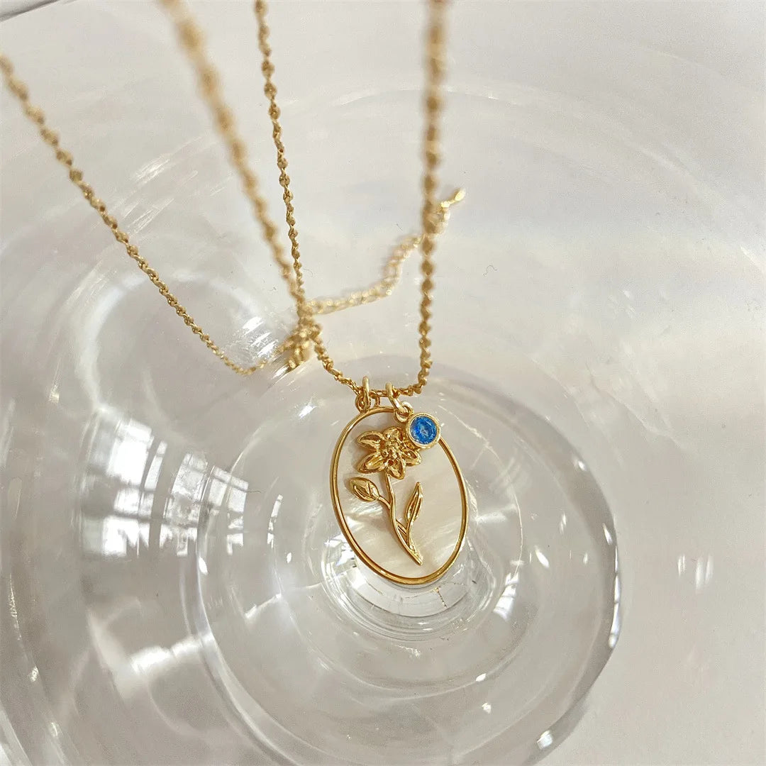 12 Birth Month Flower Birthstone Necklace for Women Charm White Shell Pendant Necklaces Mom Girlfriend Birthday Gift-Dollar Bargains Online Shopping Australia