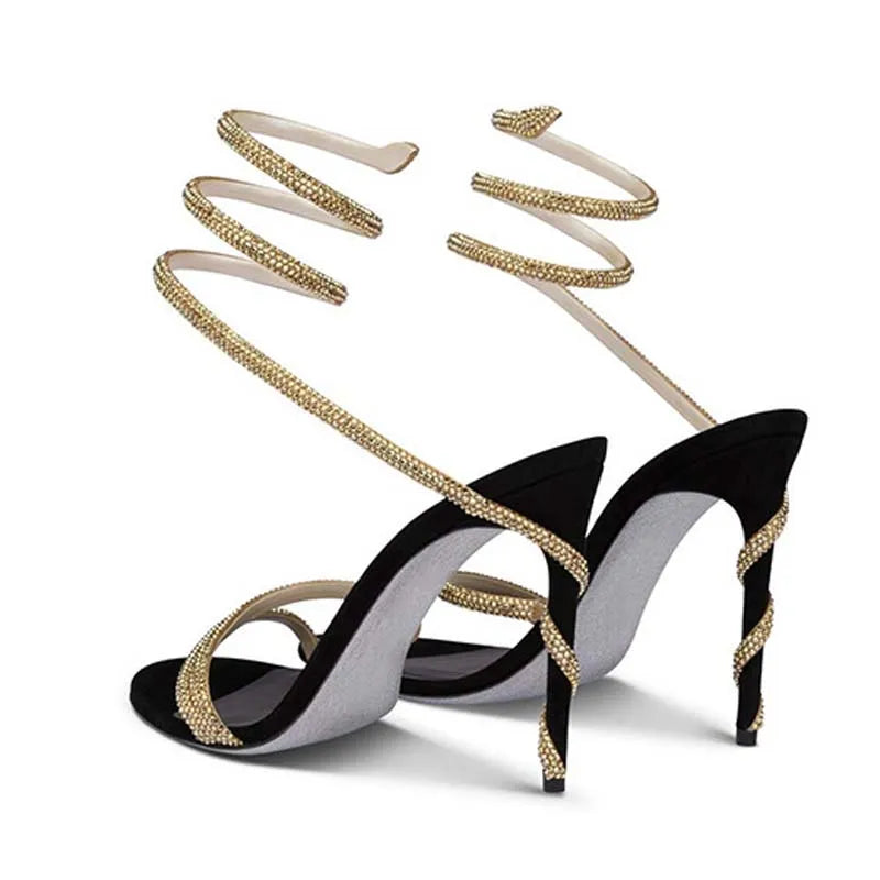 Crystal Rhinestone Open Toe Woman Sandals Design Sexy Thin High Heels Party Prom Shoes Fashion Ankle Strap Pumps-Dollar Bargains Online Shopping Australia