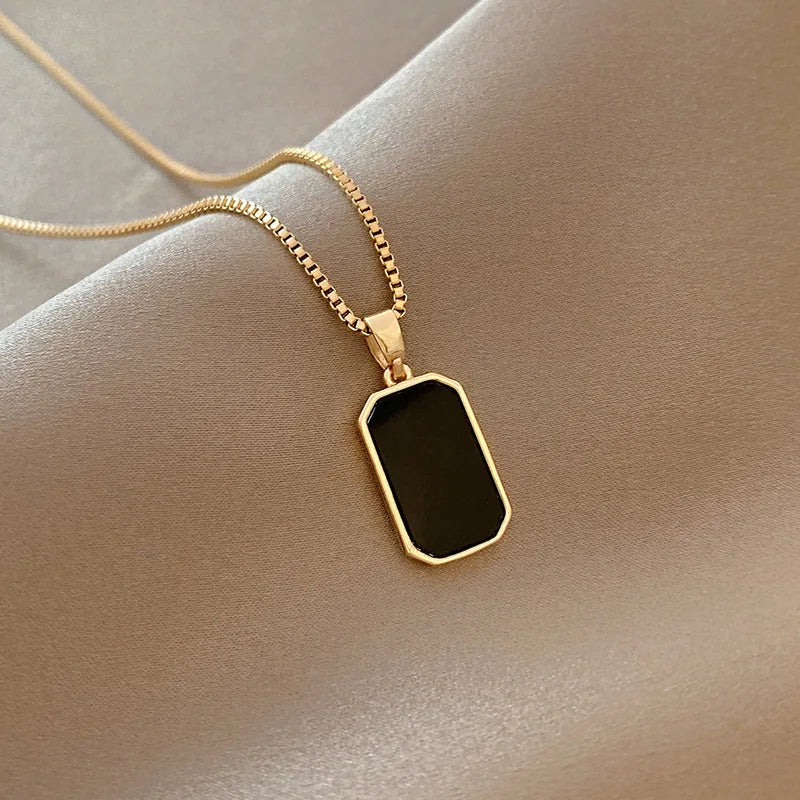 Stainless Steel Necklaces Black Exquisite Minimalist Square Pendant Choker Chains Fashion Necklace For Women Jewelry Party Gifts-Dollar Bargains Online Shopping Australia