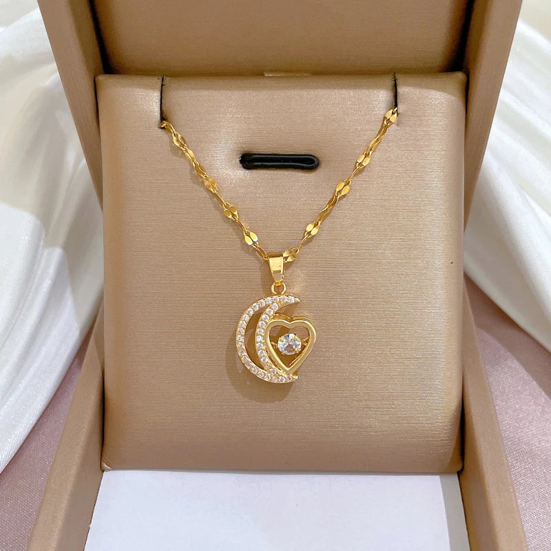 Stainless Steel Zircon Planet Star Pendant Necklace For Women Girl Elegant Aesthetic Clavicle Chain Necklace Jewelry Party Gift-Dollar Bargains Online Shopping Australia