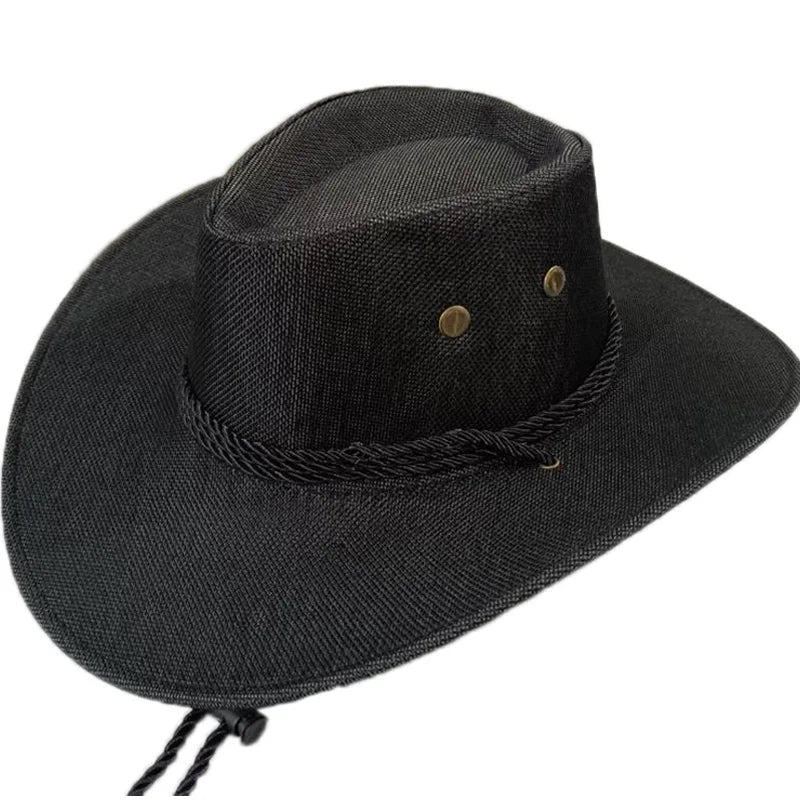 Summer Men Hat Breathable Western Cowboy Sunscreen Cap British Style Men Linen Solid Color Retro Casual Lightweight Hat-Dollar Bargains Online Shopping Australia