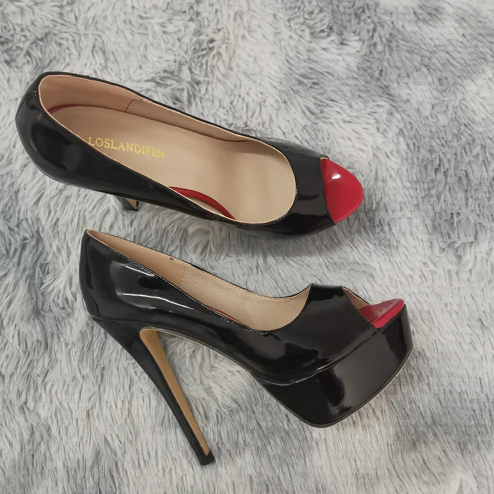 Women Pumps Sexy Platform Peep Toe 14cm Extremely Thin High Heels Stiletto Patent Leather Fashion Party Nighclub Wedding Shoes-Dollar Bargains Online Shopping Australia