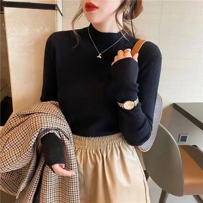 Solid Color Turtleneck Women Autumn Winter Knitted Sweaters Basic Primer Pullovers Korean Sweater Slim-fit Pullover-Dollar Bargains Online Shopping Australia