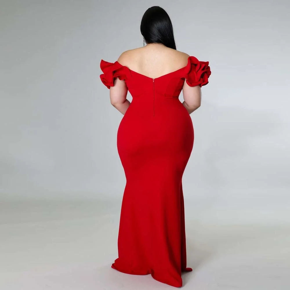 Plus Size Evening Dress Elegant Lady Ruffle Red Black Sexy Backless Large Sizes Women Party Formal Maxi Long-Dollar Bargains Online Shopping Australia