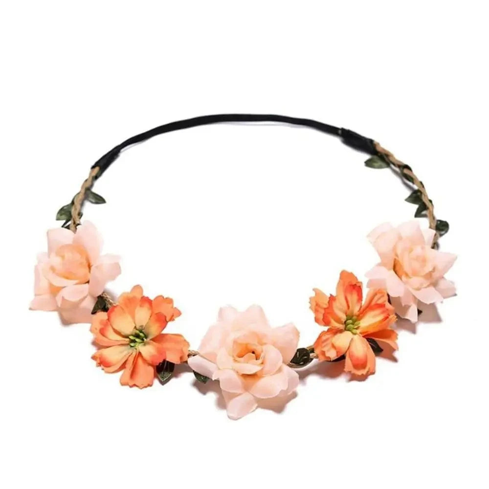 Pink Flowers Crown Festival Headpiece Women Hair Accessories Headdress Girl Baby Crown Floral Garland Wedding Floral Headwear-Dollar Bargains Online Shopping Australia