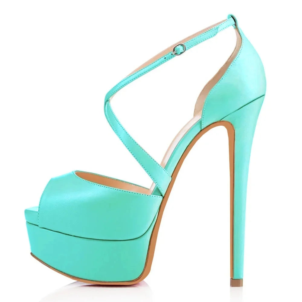 Women Pumps Nightclub Sandal Ultra Fashion Sexy 14cm Super High Heels Leather Platform Ankle Strap Sandals Red Wedding Shoes-Dollar Bargains Online Shopping Australia