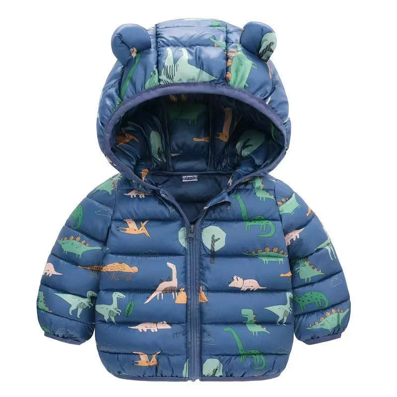 Baby Warm Down Jackets Boys Girls Hooded Cartoon Print Outerwear Autumn Winter Coats Children Clothing Lightweight Jackets-Dollar Bargains Online Shopping Australia