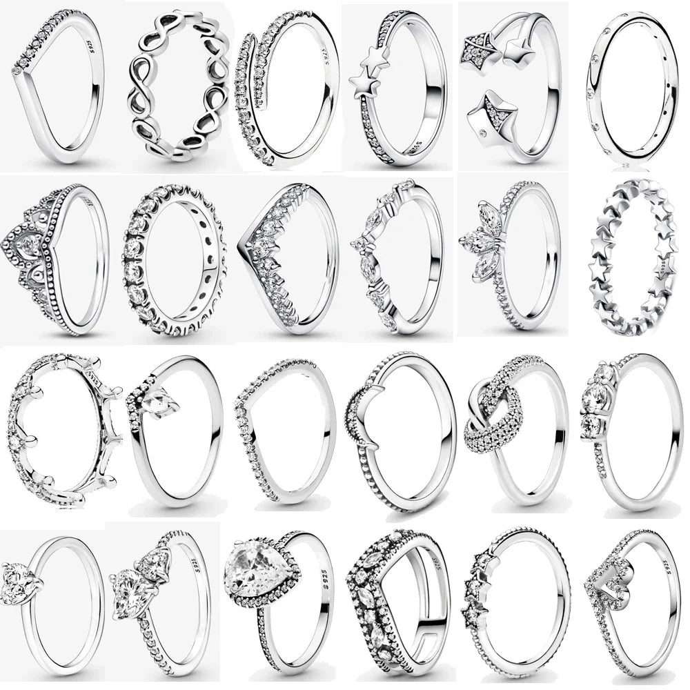 925 Silver Stackable Love Heart Crown Ring For Women Original Silver 925 Rings Brand Jewelry Gift