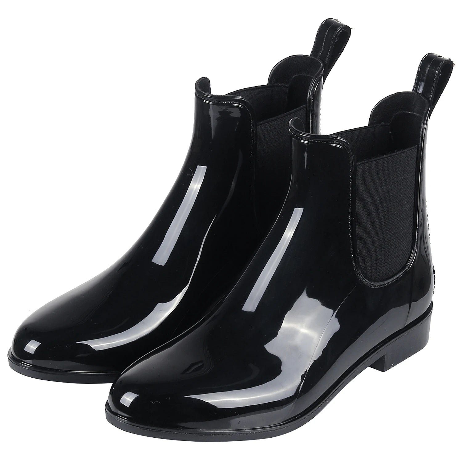 Women Chelsea Rain Boots Shiny Ankle Boots Waterproof Upper Toe Elastic Band Low Sole Fashion Non-slip Comfortable Boots-Dollar Bargains Online Shopping Australia