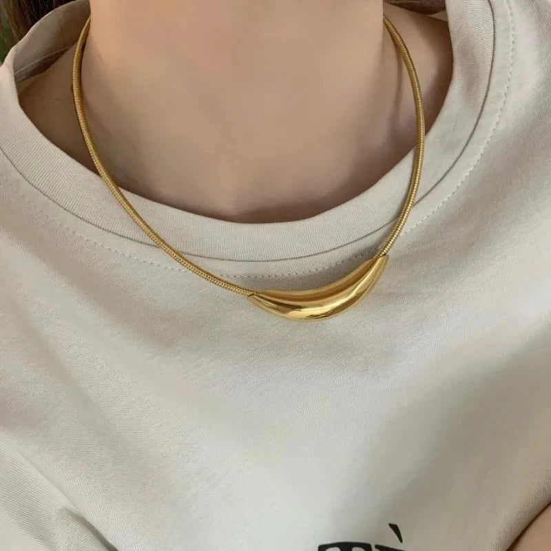 Metallic Stainless Steel Silver Plated Gold Color Choker Necklace For Women Girl Gift-Dollar Bargains Online Shopping Australia