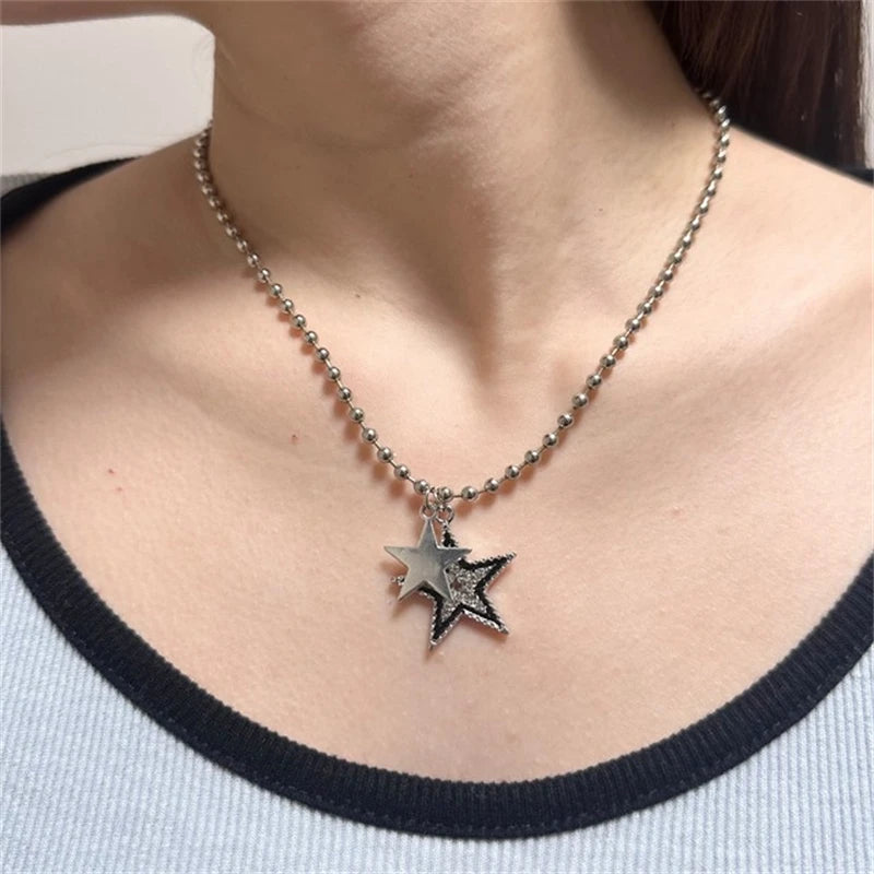 Titanium Steel Star Pendant Necklace for Men Women Y2K Hip Hop Cool Hot Girls Beads Chains Choker Korean Fashion Jewelry-Dollar Bargains Online Shopping Australia