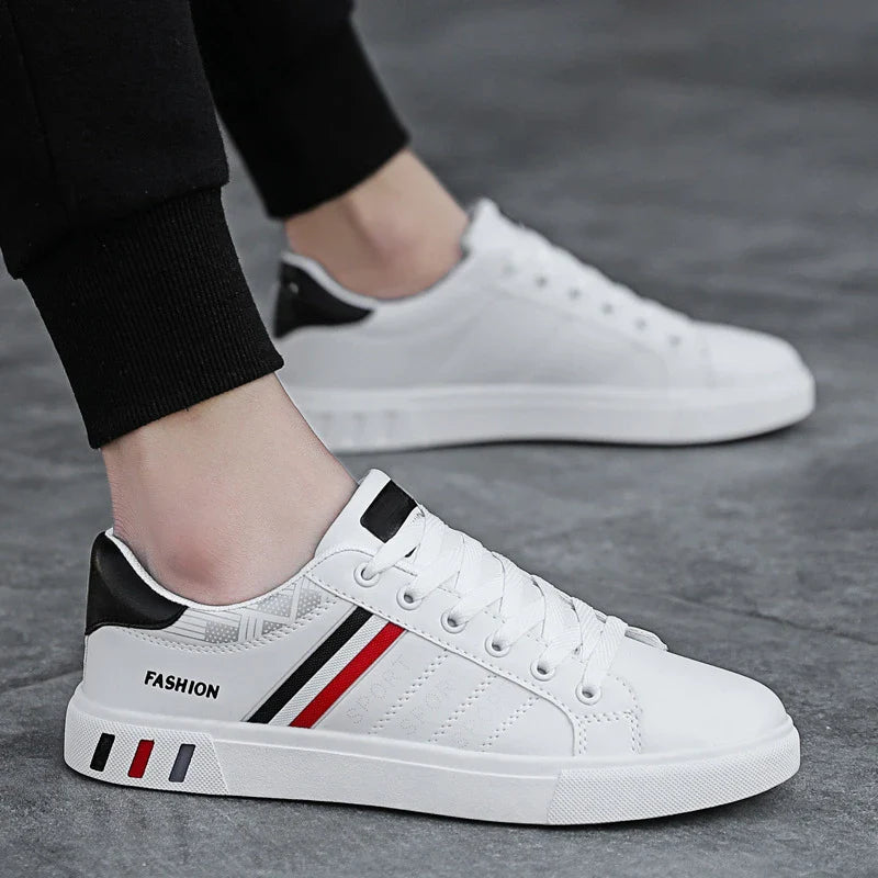 Men's Sneakers Casual Sports Shoes for Men Lightweight PU Leather Breathable Shoe Mens Flat White