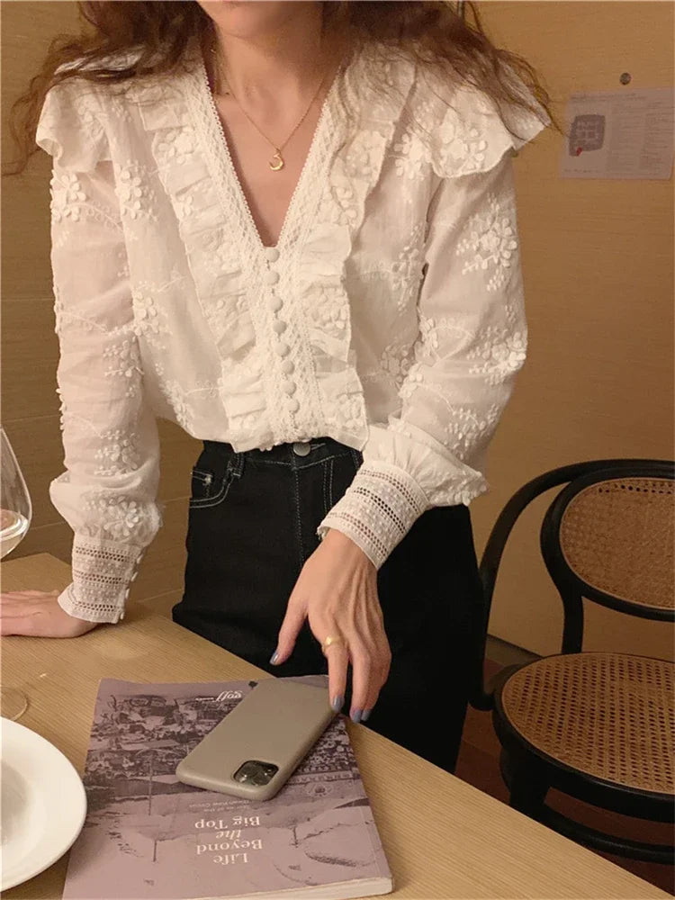 Shirt Womens Blouse Summer Women Blouses Fall Maxi White Elegant Vintage Long Sleeve Cotton Oversize Loose-Dollar Bargains Online Shopping Australia