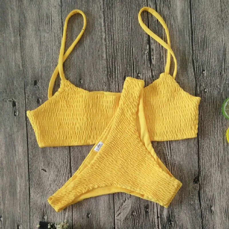 Women Push-up Padded Bra Bikini Set Pleated Swimsuit Swimwear Swimming Beach Bathing Costume Bikini Set