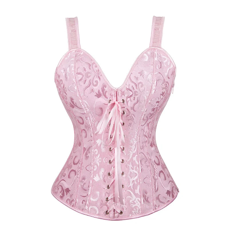 Corset with Straps for Women Black Overbust Corset Plus Size Jacquard Lace-Up Corset Zipper TOP Vintage Gothic Corset Bustier-Dollar Bargains Online Shopping Australia