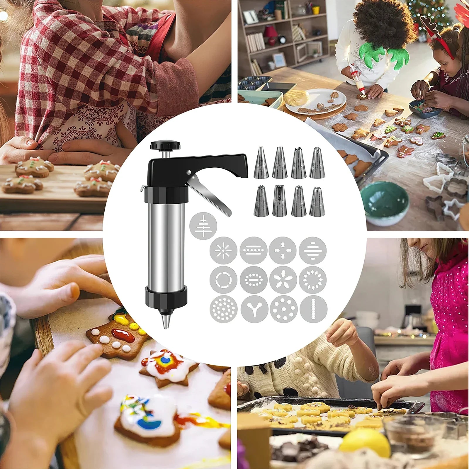 Biscuit Press Stainless Steel Cream Decorating Cookie Gun Nozzle Mold DIY Pastry Extruder Different Shapes Kitchen Baking Tools-Dollar Bargains Online Shopping Australia