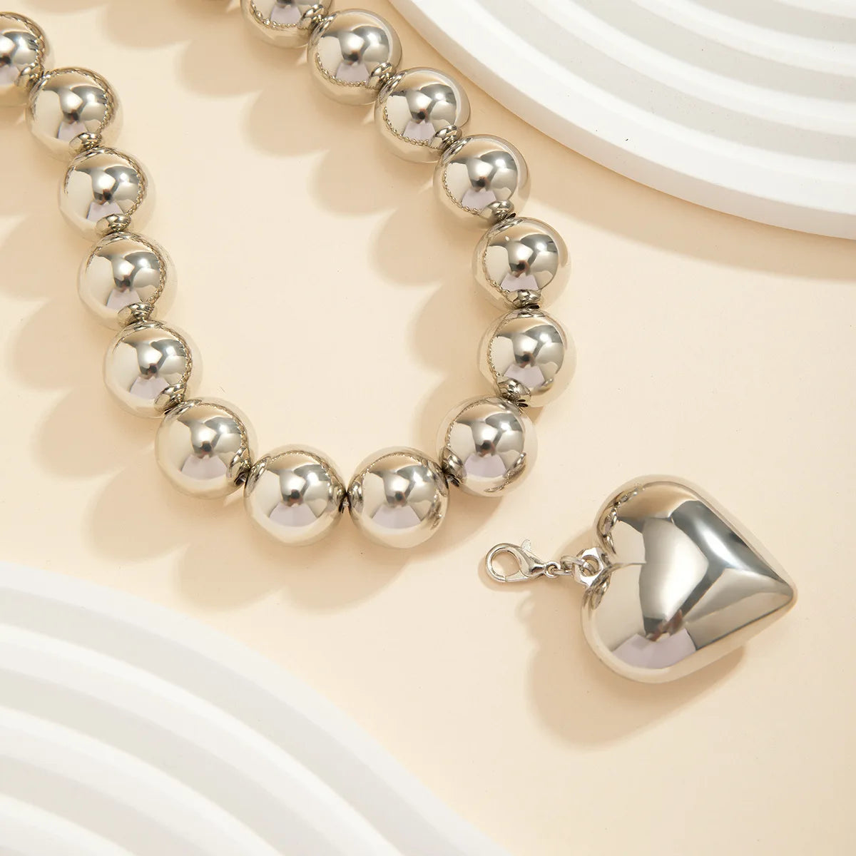 Ball Beaded Chain and Heart Pendant Necklace for Women Trendy Choker Collar on the Neck Fashion Jewelry-Dollar Bargains Online Shopping Australia