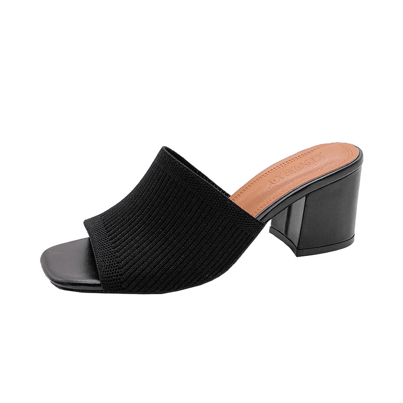 Flyknit High Heel Sandals Women Knitted Breathable Thick Heel Women Slippers Open Toe Fashion Sandals-Dollar Bargains Online Shopping Australia