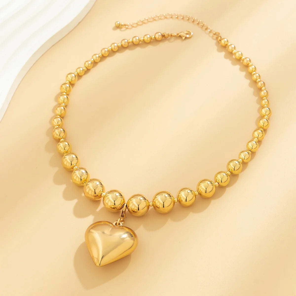 Ball Beaded Chain and Heart Pendant Necklace for Women Trendy Choker Collar on the Neck Fashion Jewelry-Dollar Bargains Online Shopping Australia