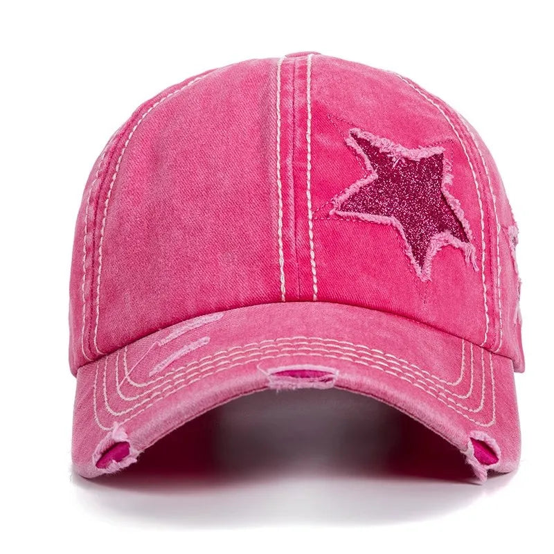 High Ponytail Baseball Caps for Women Snapback Hat Distressed Star Washed Denim Cap Adjustable Hip Hop Hole Star Fishing Hat-Dollar Bargains Online Shopping Australia